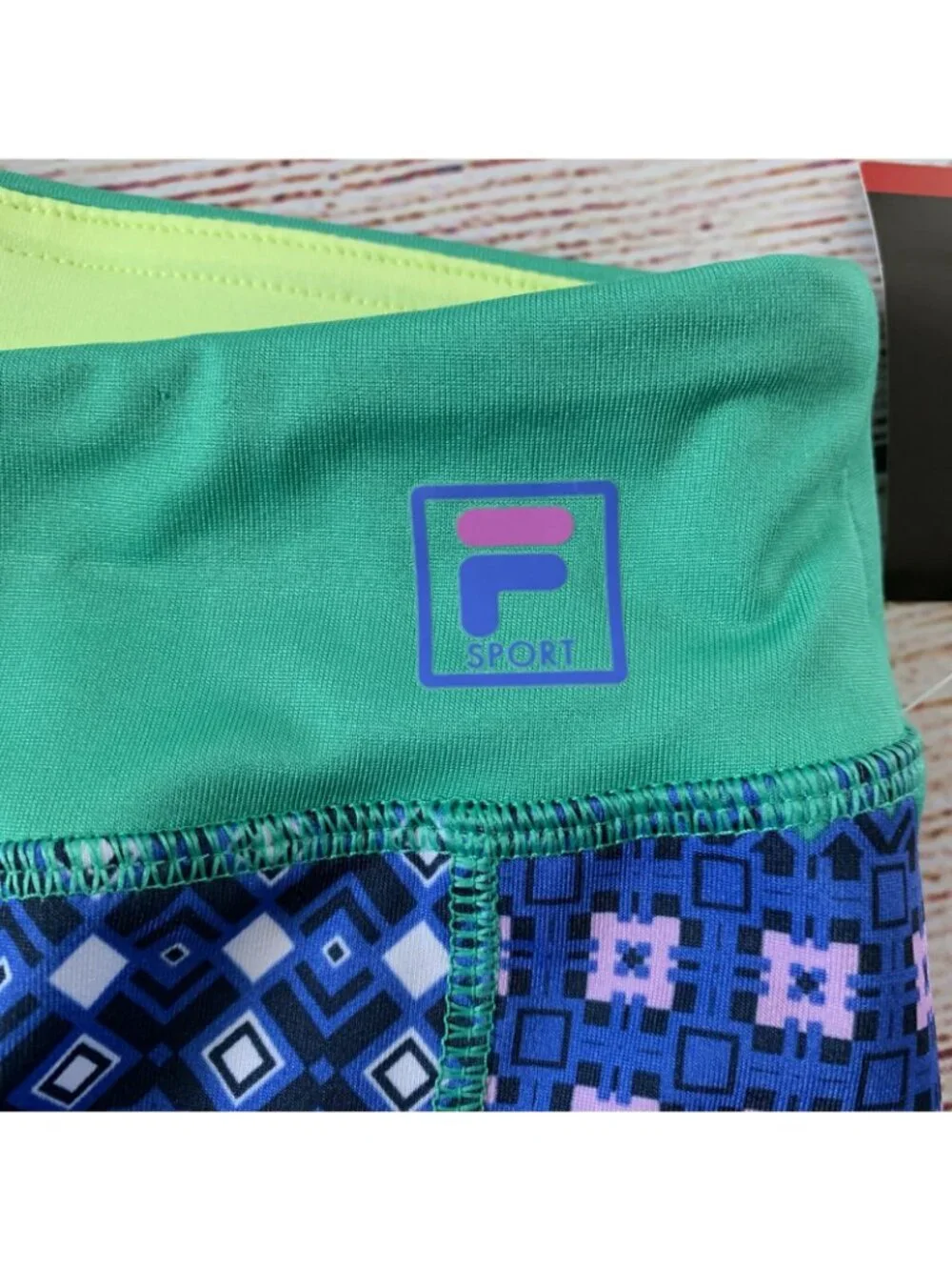 Fila Sport Blue Green Print Athletic Gym Capri Leggings